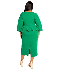 Buxom Couture Women's Plus Off Shoulder Peplum Midi Dress