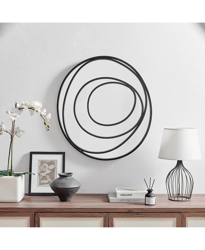 Danya B Sonya 25.5-inch Contemporary Continuous Circles Wall Mirror with Black Iron Accents