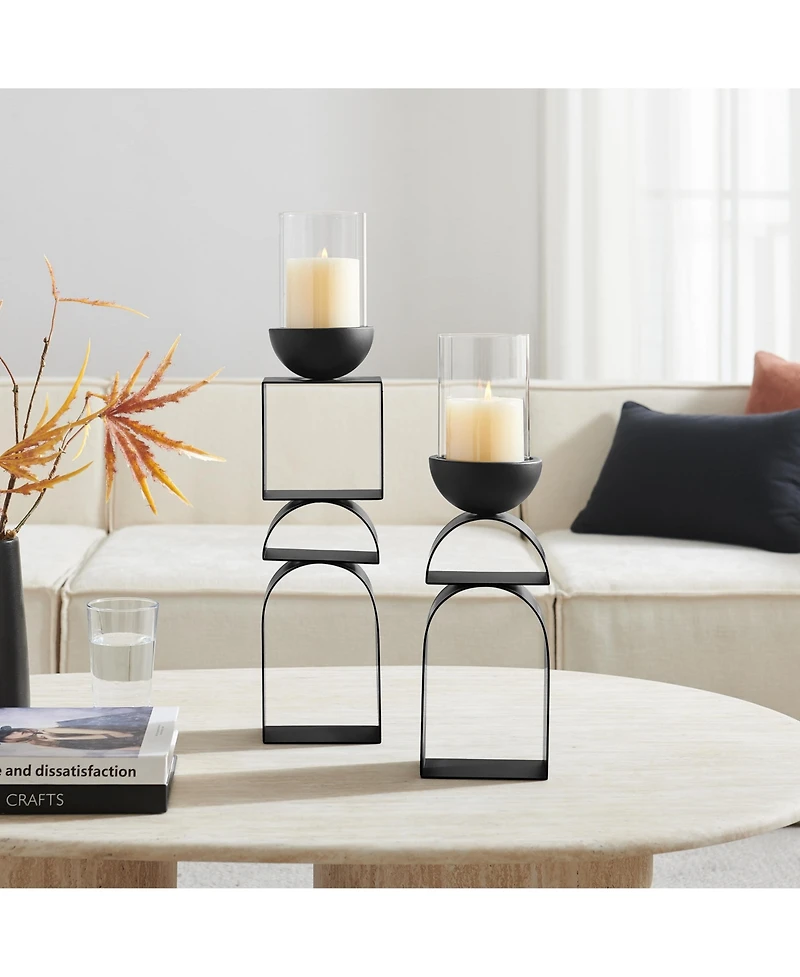 Danya B Black Geometric Pedestal Tabletop Candle Holders Set of 2