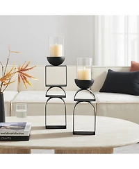 Danya B Black Geometric Pedestal Tabletop Candle Holders Set of 2