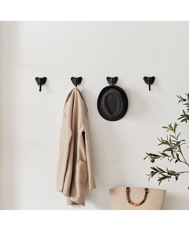 Danya B 4 Piece Elephant Head with Trunk Decorative Wall Hook Set