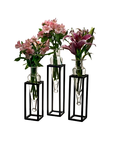 Danya B Set of 3 Clear Amphorae Vases on Square Tubing Metal Stands