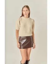English Factory Women's Boucle Puff Sleeve Knit Top