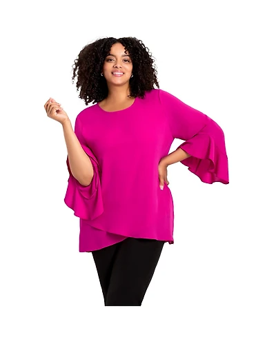 Avenue Women's Plus Ruffle Sleeve Tulip Hem Blouse