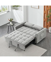 Maison Boucle 55 Inch Pull Out Sleeper Loveseat Sofa Bed, Convertible Velvet Couch with Pillows and Side Storage Pockets