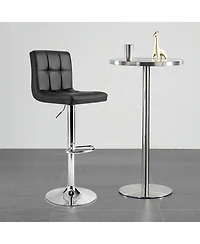 Costway Adjustable Armless Bar Stool Full Back Swivel Kitchen Counter Bar Chair Pu Leather