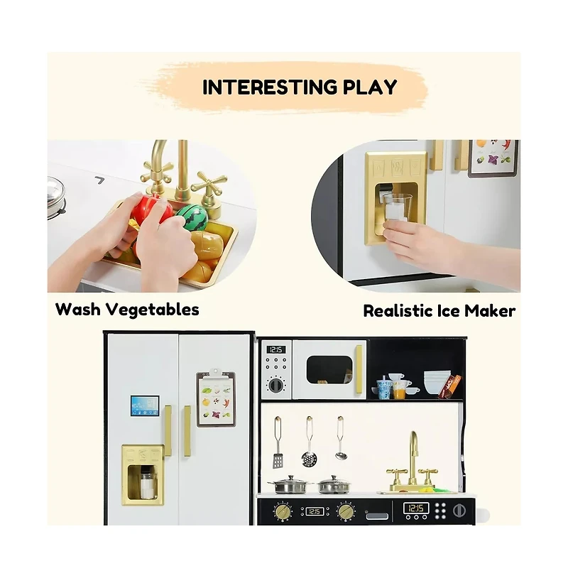 Kinder King Pretend Play Kitchen Wooden Toy Set for Kids with Sounds, Utensils, Oven & Microwave, Gift Age 3+