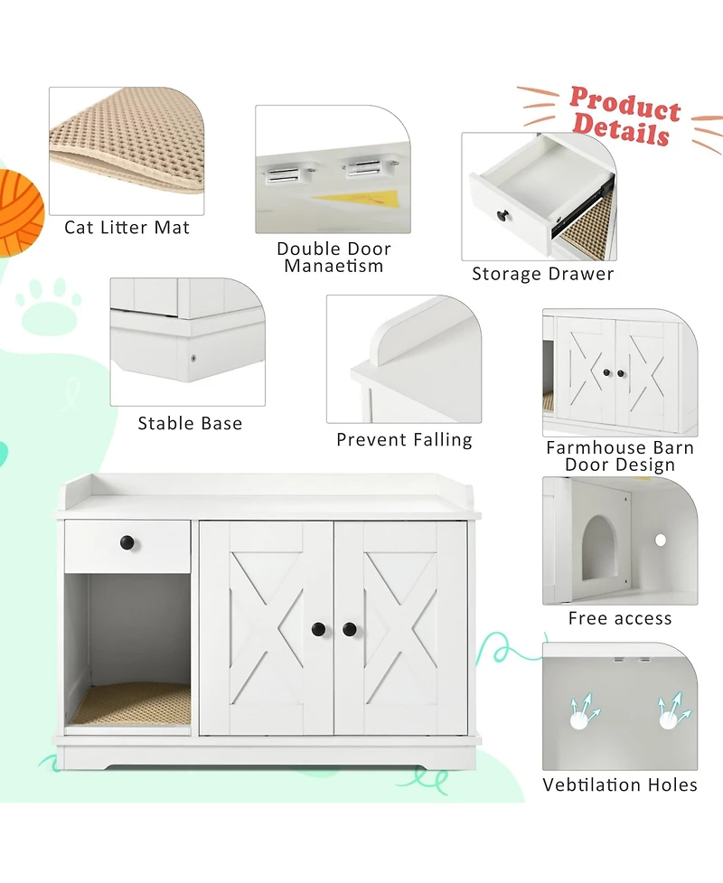 Zeus & Ruta White Farmhouse Cat Litter Box Enclosure with Storage
