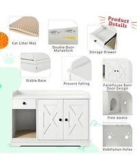 Zeus & Ruta White Farmhouse Cat Litter Box Enclosure with Storage