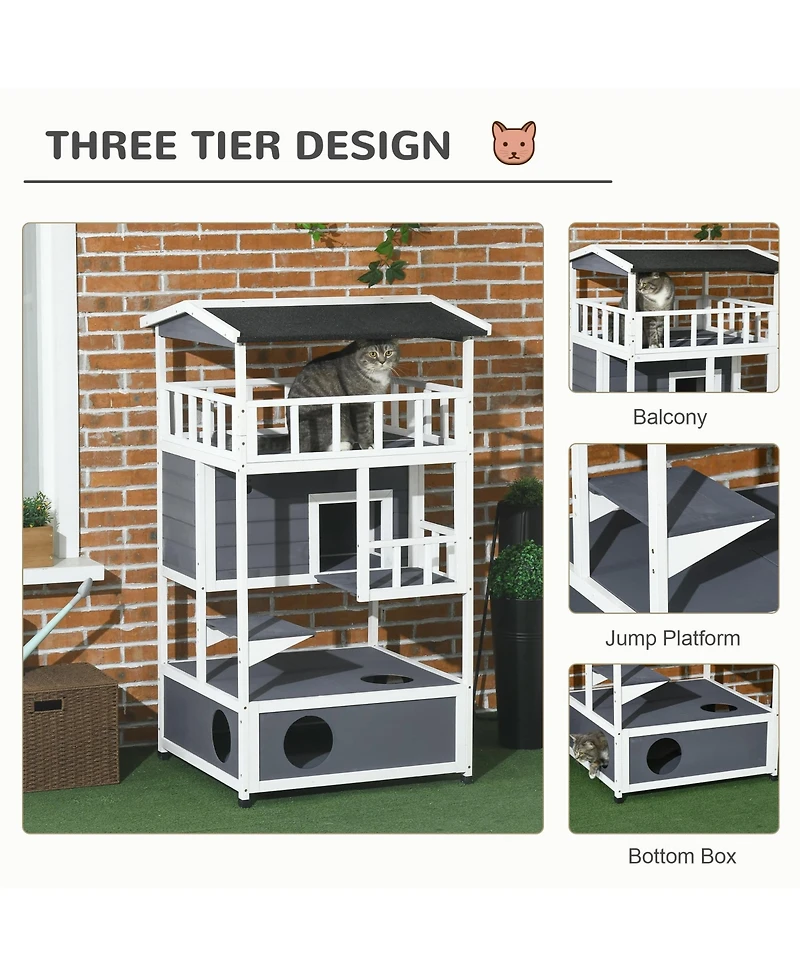 Zeus & Ruta Gray Outdoor Wooden Feral Cat Shelter with Roof