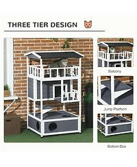 Zeus & Ruta Gray Outdoor Wooden Feral Cat Shelter with Roof