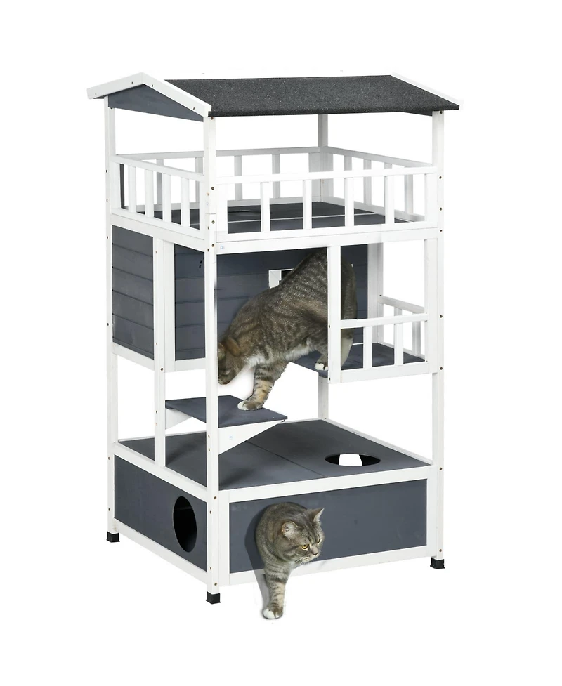 Zeus & Ruta Gray Outdoor Wooden Feral Cat Shelter with Roof