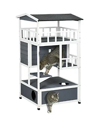 Zeus & Ruta Gray Outdoor Wooden Feral Cat Shelter with Roof
