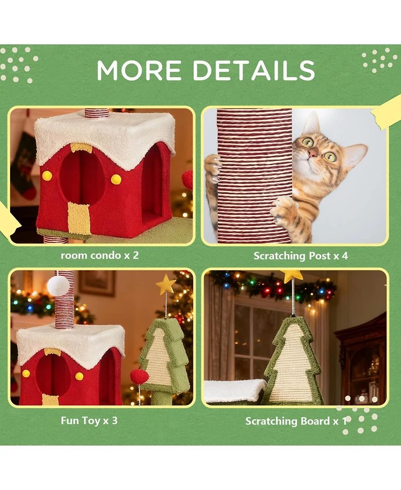 Zeus & Ruta Particle Board 54" 2 Condos + Anti-Tip Design Christmas Cat Tree