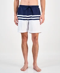 Club Room Men's Quick-Dry Performance Colorblocked Stripe 7" Swim Trunks, Created for Macy's