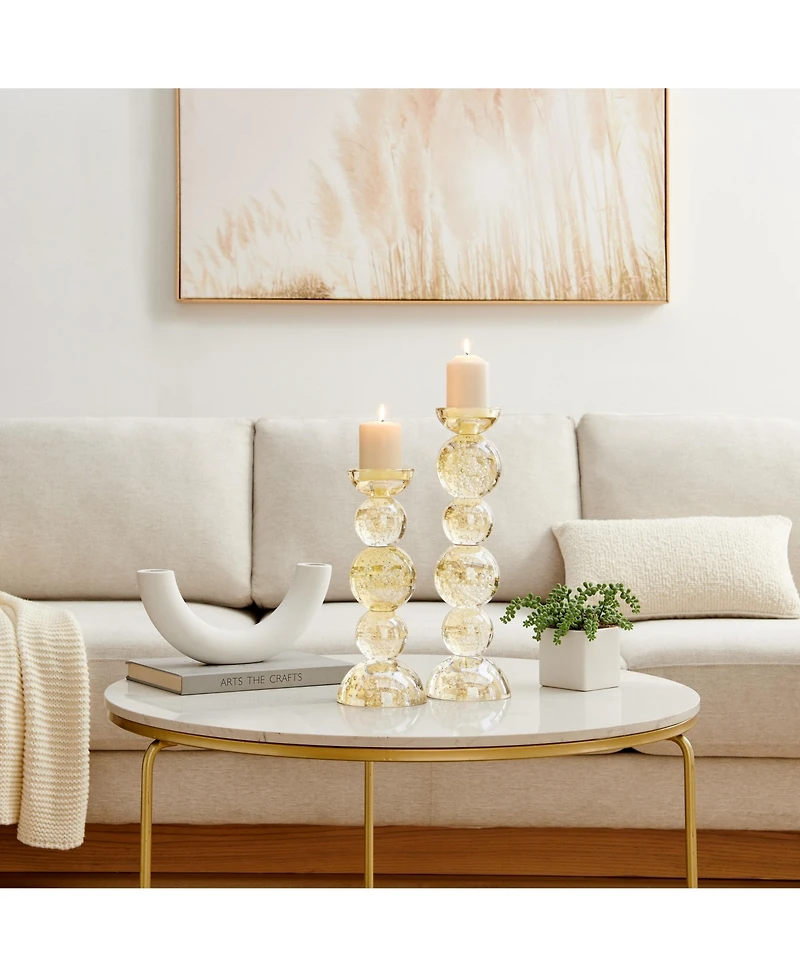 Danya B Enya Champagne Gold Tint Bubble Glass Stacked Orb Pillar Candle Holder Set of 2