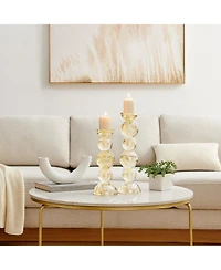 Danya B Enya Champagne Gold Tint Bubble Glass Stacked Orb Pillar Candle Holder Set of 2