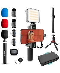 Movo iVlogger-pro Wireless Vlogging Kit for iPhone/Android with Dual Wireless Mics, Rgb Light