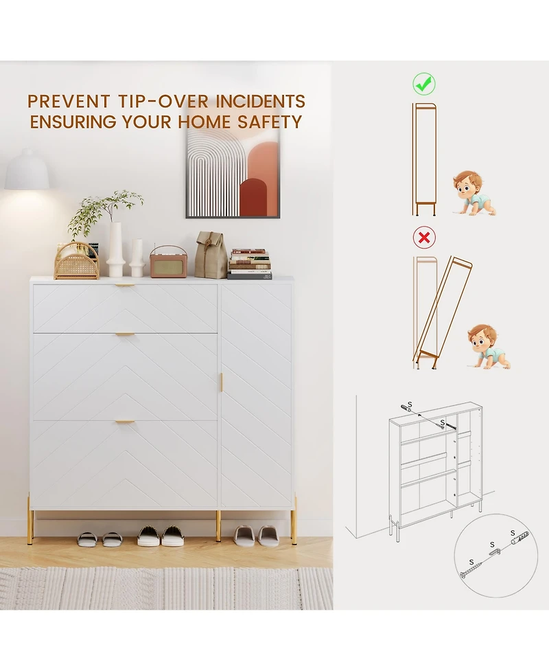 Boyel Living 49.21 in. H Wood Shoe Storage Cabinet with Flip-Up Drawers Adjustable Shelf