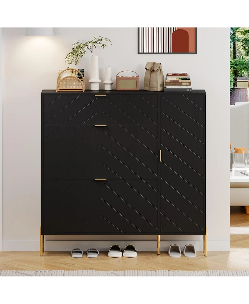 Boyel Living 49.21 in. H Wood Shoe Storage Cabinet with Flip-Up Drawers Adjustable Shelf