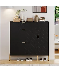 Boyel Living 49.21 in. H Wood Shoe Storage Cabinet with Flip-Up Drawers Adjustable Shelf