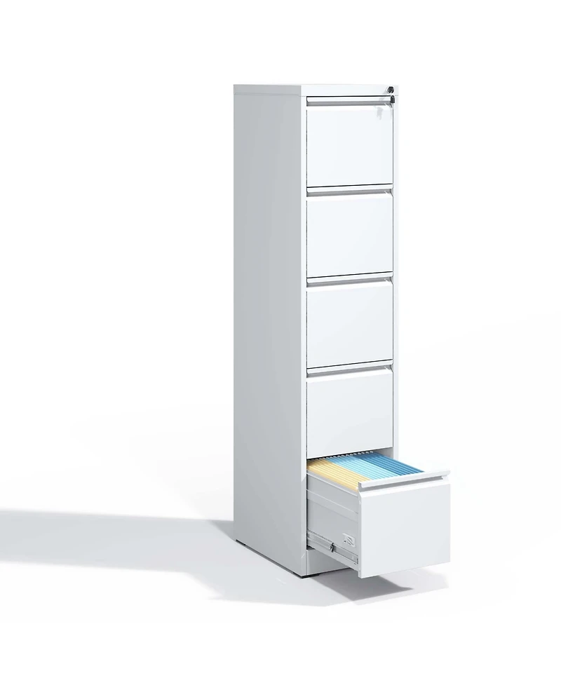 5 Drawer Metal Vertical File Cabinet with Lock Office Home Steel Vertical File Cabinet for A4 Legal/Letter Size