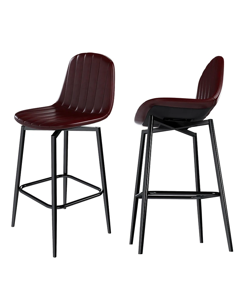 Boyel Living Set of 2 Modern Pu Leather Bar Stools with Swivel Base