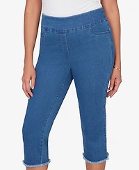 Alfred Dunner Petite Classic Super Stretch Denim Fringe Capri Pants