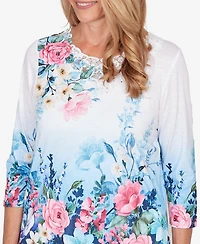 Alfred Dunner Petite Classic Ombre Border Floral Lace Top