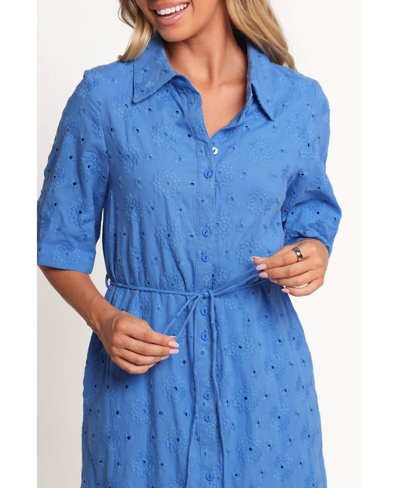 Petal and Pup Women's Cooper Embroidered Button Through Midi Dress