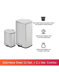 Mega Casa 13+2.1 Gal Oval Stainless Steel Step-on Trash Can Set
