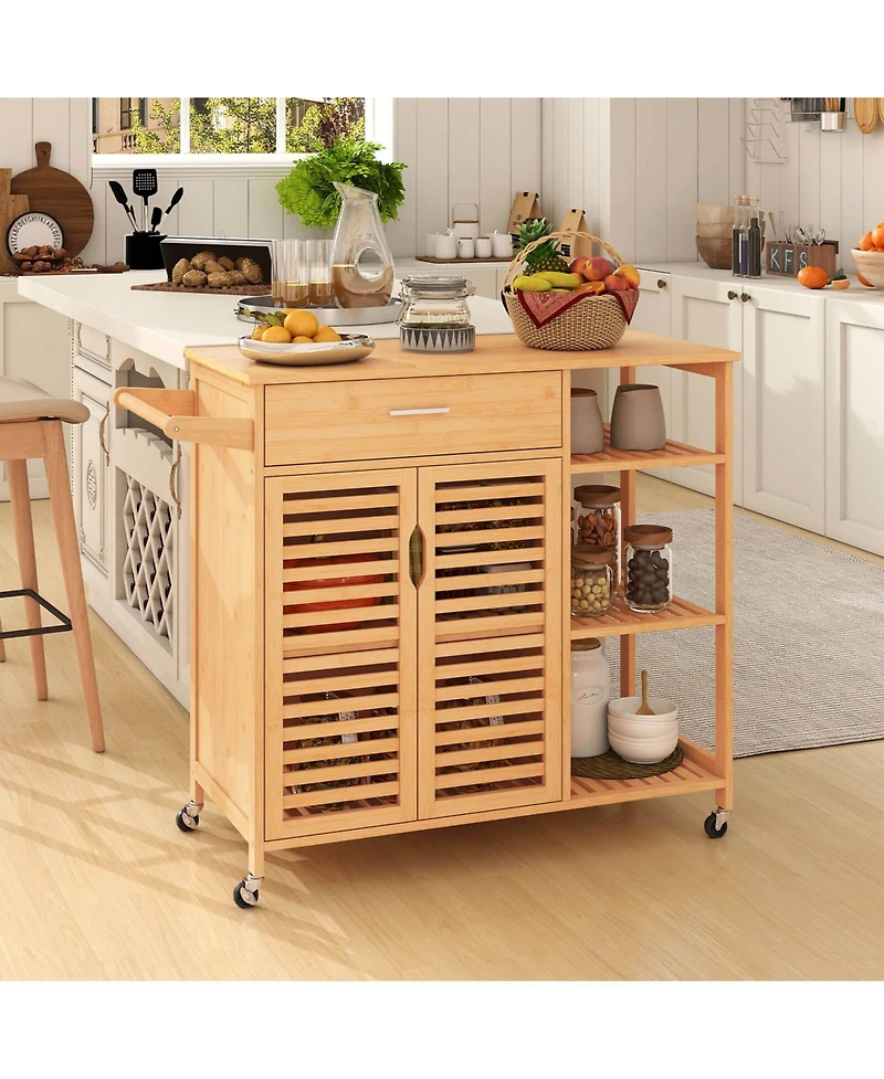 Costway 35.5" Kitchen Island Cartwith Lockable Wheels Drawer Open Shelves Towel Bar