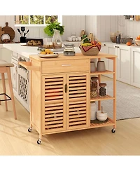 Costway 35.5" Kitchen Island Cartwith Lockable Wheels Drawer Open Shelves Towel Bar