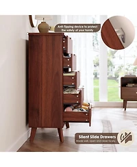 gaomon Fluted Dresser for Bedroom with 5 Deep Drawers 47in Tall Chest of Drawers with Faux Marble Top Curved Profile Design Modern Wooden Dresser