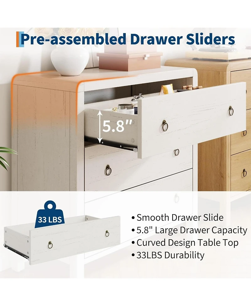 gaomon 3-Drawer Modern Bedroom Dresser Chest Closet Storage Cabinet Organizer for Bedroom, Living Room, Hallway, Office, White