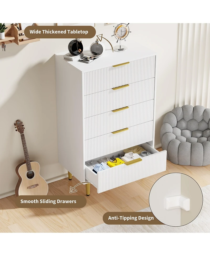 gaomon Modern Fluted Drawer Dresser Wood Chest of Drawers with Metal Handles and Legs