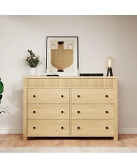 gaomon 6-Drawer Farmhouse Dresser Bedroom Wooden Chest of Drawers, Fluted Tv Stand Storage Cabinet for Living Room, Hallway, Office, Natural