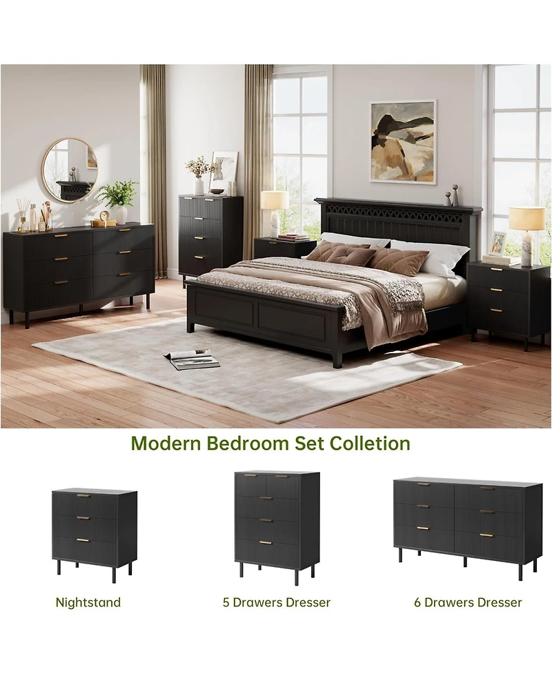 gaomon 5-Drawer Modern Fluted Wide Wood Dresser, Chest Organizer with Metal Legs, Anti-Tipping for Bedroom, Living Room
