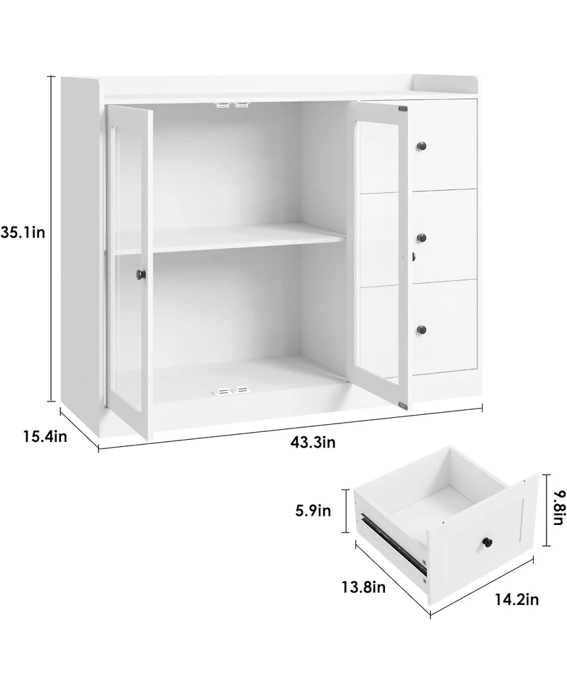 gaomon 43 Inch Buffet Cabinet with Storage, Modern Sideboard with Guardrail, Adjustable Shelves, 3 Drawers, Kitchen, White