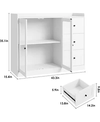 gaomon 43 Inch Buffet Cabinet with Storage, Modern Sideboard with Guardrail, Adjustable Shelves, 3 Drawers, Kitchen, White