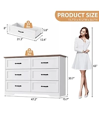 gaomon 6-Drawer Modern Dresser with Wide Metal Handle, Closet Organizer Storage Chest, Clothes Cabinet for Bedroom, Living Room, Gray