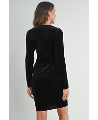 Hello Miz Maternity Long Sleeve Velvet V Neck Wrap Dress