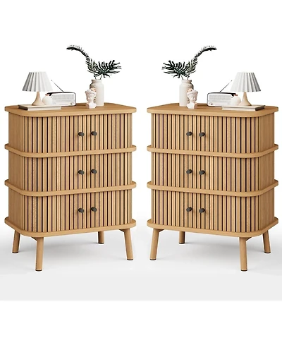 gaomon 6 Drawer Dresser, Mid Century Wood Double Chest, Black Handles, Wooden Legs, Storage for Bedroom, Closet, Hallway