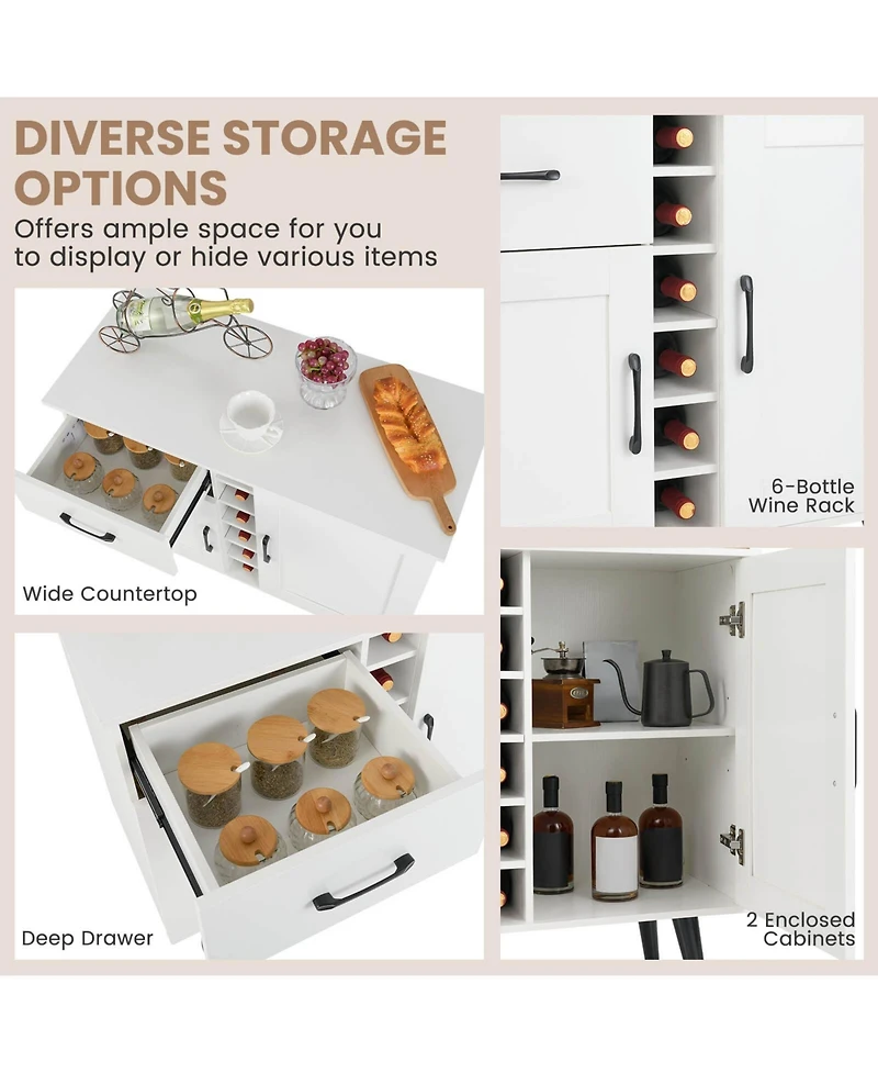 Costway 2-Door Wine Bar Cabinet Kitchen Sideboard Buffet with Drawer & Adjustable Shelves