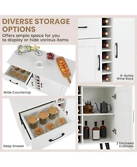 Costway 2-Door Wine Bar Cabinet Kitchen Sideboard Buffet with Drawer & Adjustable Shelves