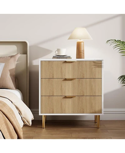 gaomon 3-Drawer Modern Dresser, 30" Tall, Fluted Chest with Gold Handles, Anti-Tip Device, Bedroom, Living Room, Kids Room