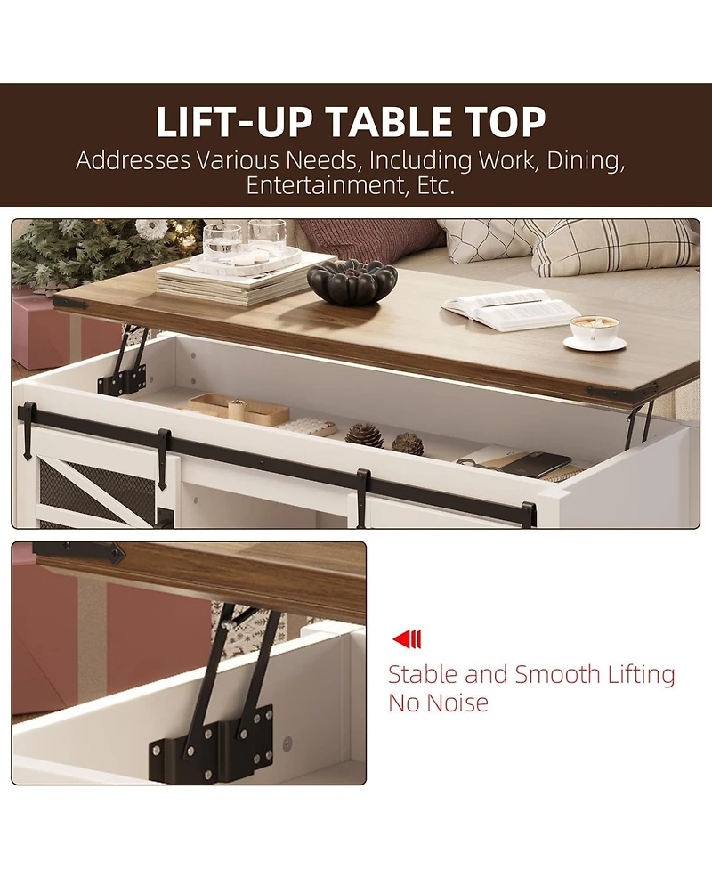 gaomon Lift-Top Coffee Table, 47.2" Rustic Wood, Multifunctional Convertible Center Table with Ample Storage, Living Room