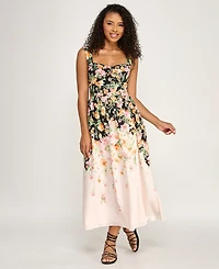 Seni & Cade Juniors' Floral Sweetheart Neck Midi Dress