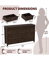 gaomon 7-Drawer Farmhouse Dresser Bedroom Wooden Chest, Fluted Tv Stand Storage Organizer for Living, Home Office