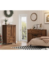 gaomon 5-Drawer Farmhouse Dresser, 48" Tall, Sliding Barn Door, Adjustable Shelf, Bedroom, Hallway, Living Room, Kitchen